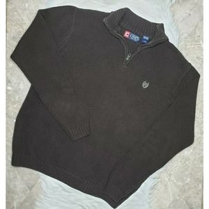 VTG CHAPS Mock-neck 1/4 Zip Brown Knit Sweater L